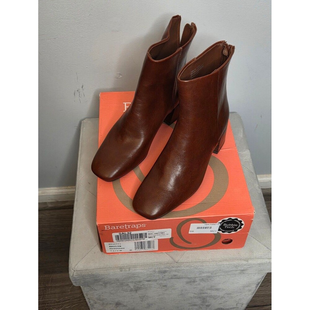 BareTraps Emilie Mahogany Leather Ankle Booties, Sz 7.5